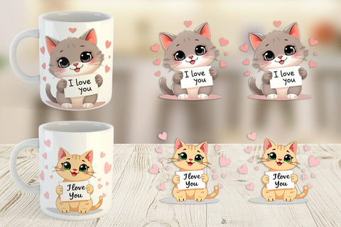 Mug Wrap Valentine Cat Cartoon Sublimation artnoy 