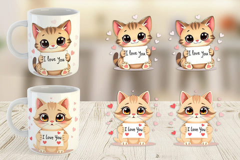 Mug Wrap Valentine Cat Cartoon Sublimation artnoy 
