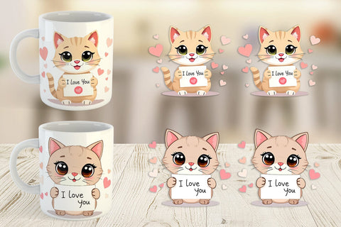 Mug Wrap Valentine Cat Cartoon Sublimation artnoy 