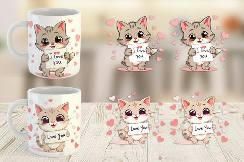 Mug Wrap Valentine Cat Cartoon Sublimation artnoy 
