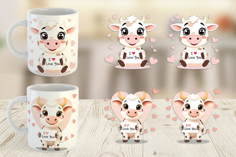 Mug Wrap Valentine Cow Cartoon Sublimation artnoy 