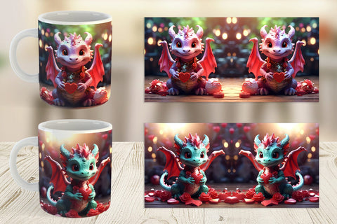 Mug Wrap Valentine Cute Dragon Sublimation artnoy 