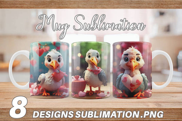 Mug Wrap Valentine Cute Stork Bird Sublimation artnoy 