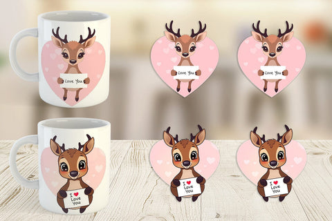 Mug Wrap Valentine Deer Cartoon Sublimation artnoy 