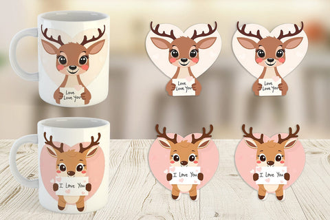 Mug Wrap Valentine Deer Cartoon Sublimation artnoy 