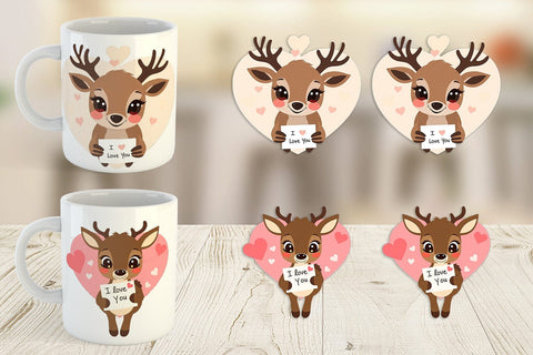 Mug Wrap Valentine Deer Cartoon Sublimation artnoy 