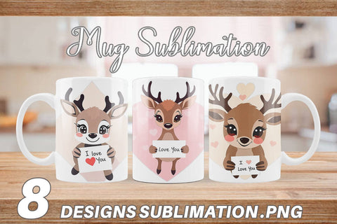 Mug Wrap Valentine Deer Cartoon Sublimation artnoy 