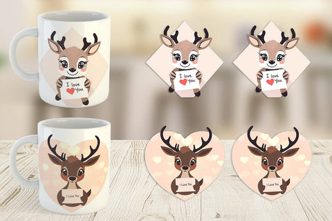Mug Wrap Valentine Deer Cartoon Sublimation artnoy 