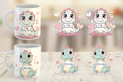 Mug Wrap Valentine Dinosaur Cartoon Sublimation artnoy 