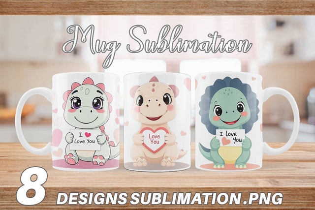 Mug Wrap Valentine Dinosaur Cartoon Sublimation artnoy 