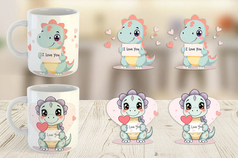 Mug Wrap Valentine Dinosaur Cartoon Sublimation artnoy 