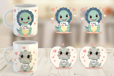 Mug Wrap Valentine Dinosaur Cartoon Sublimation artnoy 