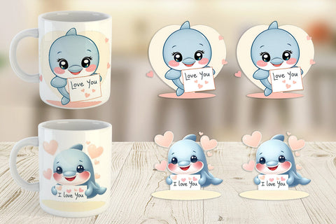 Mug Wrap Valentine Dolphin Cartoon Sublimation artnoy 