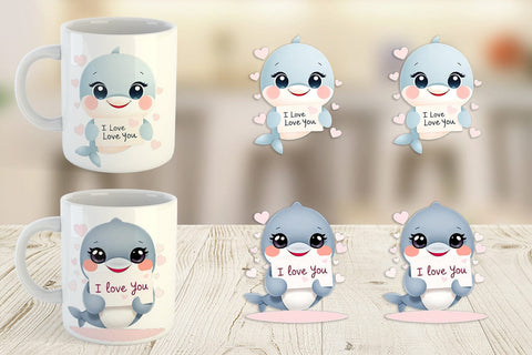 Mug Wrap Valentine Dolphin Cartoon Sublimation artnoy 
