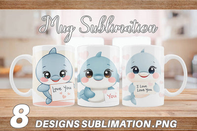 Mug Wrap Valentine Dolphin Cartoon Sublimation artnoy 
