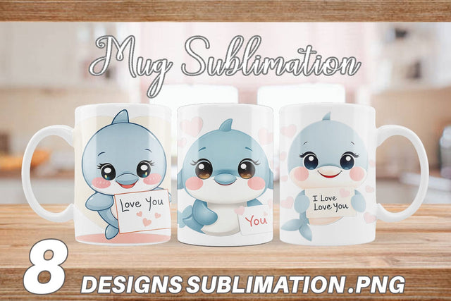 Mug Wrap Valentine Dolphin Cartoon Sublimation artnoy 