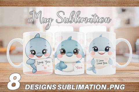 Mug Wrap Valentine Dolphin Cartoon Sublimation artnoy 