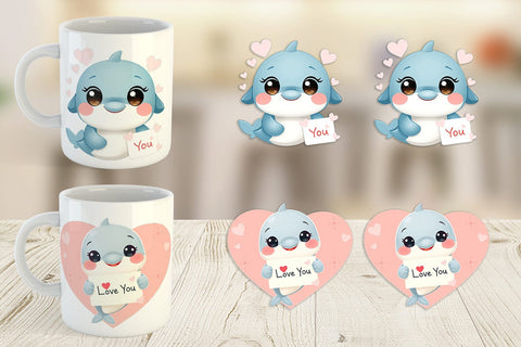 Mug Wrap Valentine Dolphin Cartoon Sublimation artnoy 