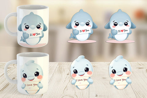 Mug Wrap Valentine Dolphin Cartoon Sublimation artnoy 