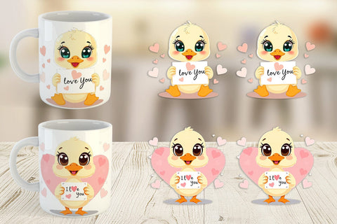 Mug Wrap Valentine Duck Cartoon Sublimation artnoy 