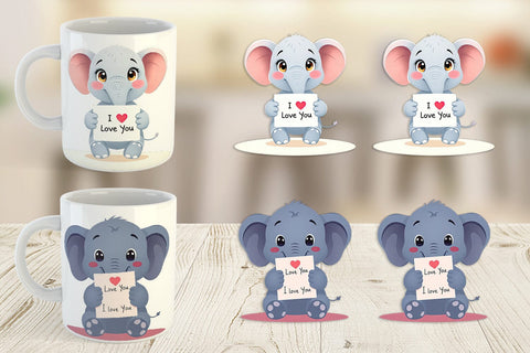 Mug Wrap Valentine Elephant Cartoon Sublimation artnoy 
