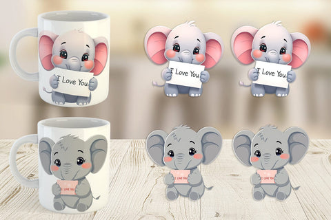 Mug Wrap Valentine Elephant Cartoon Sublimation artnoy 