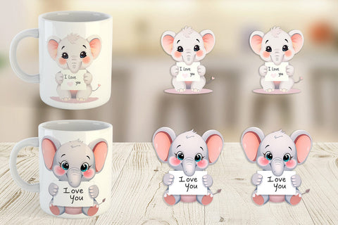Mug Wrap Valentine Elephant Cartoon Sublimation artnoy 