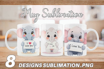 Mug Wrap Valentine Elephant Cartoon Sublimation artnoy 