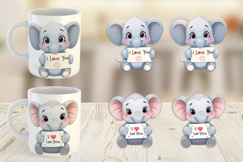 Mug Wrap Valentine Elephant Cartoon Sublimation artnoy 