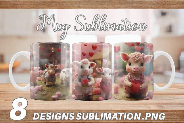 Mug Wrap Valentine Farm Animals Sublimation artnoy 
