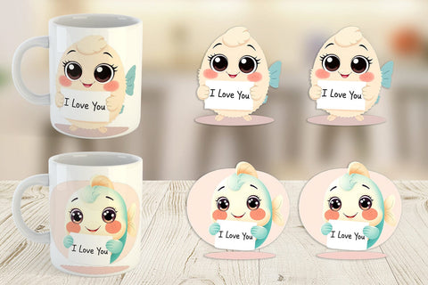 Mug Wrap Valentine Fish Cartoon Sublimation artnoy 
