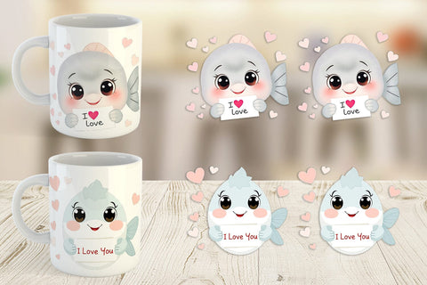 Mug Wrap Valentine Fish Cartoon Sublimation artnoy 