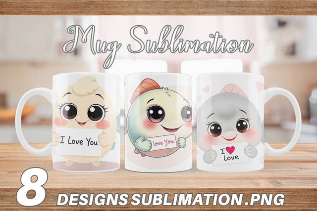 Mug Wrap Valentine Fish Cartoon Sublimation artnoy 