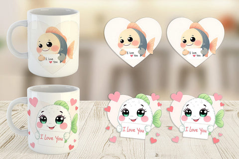 Mug Wrap Valentine Fish Cartoon Sublimation artnoy 
