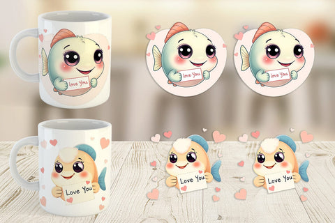 Mug Wrap Valentine Fish Cartoon Sublimation artnoy 
