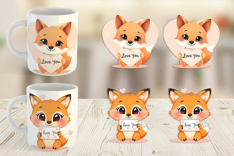 Mug Wrap Valentine Fox Cartoon Sublimation artnoy 