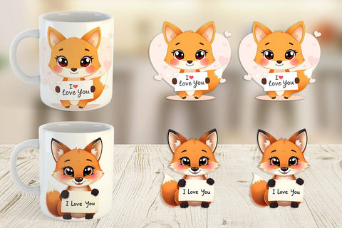 Mug Wrap Valentine Fox Cartoon Sublimation artnoy 