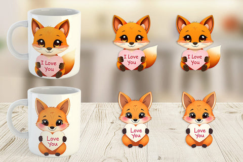 Mug Wrap Valentine Fox Cartoon Sublimation artnoy 
