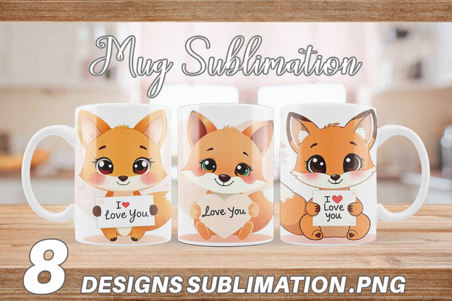 Mug Wrap Valentine Fox Cartoon Sublimation artnoy 