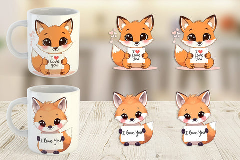 Mug Wrap Valentine Fox Cartoon Sublimation artnoy 