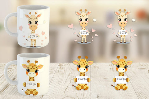 Mug Wrap Valentine Giraffe Cartoon Sublimation artnoy 