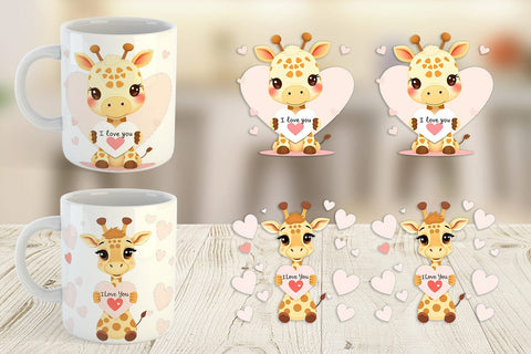 Mug Wrap Valentine Giraffe Cartoon Sublimation artnoy 
