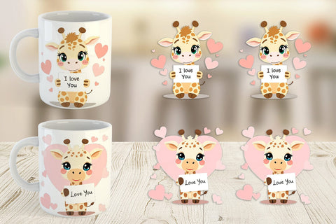 Mug Wrap Valentine Giraffe Cartoon Sublimation artnoy 