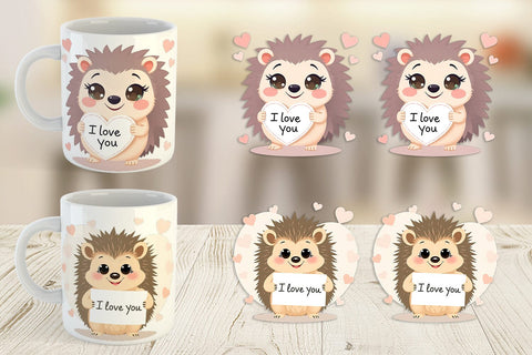 Mug Wrap Valentine Hedgehog Cartoon Sublimation artnoy 