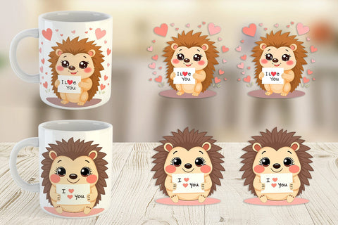 Mug Wrap Valentine Hedgehog Cartoon Sublimation artnoy 