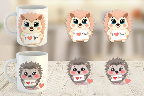 Mug Wrap Valentine Hedgehog Cartoon Sublimation artnoy 