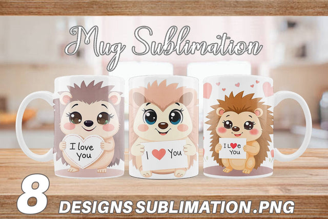 Mug Wrap Valentine Hedgehog Cartoon Sublimation artnoy 