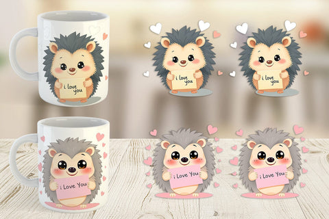 Mug Wrap Valentine Hedgehog Cartoon Sublimation artnoy 