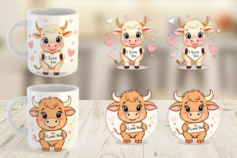 Mug Wrap Valentine Highland Cow Cartoon Sublimation artnoy 