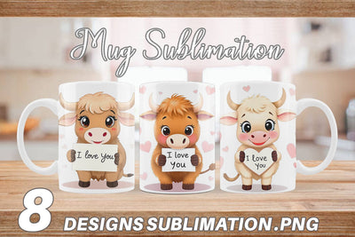 Mug Wrap Valentine Highland Cow Cartoon Sublimation artnoy 